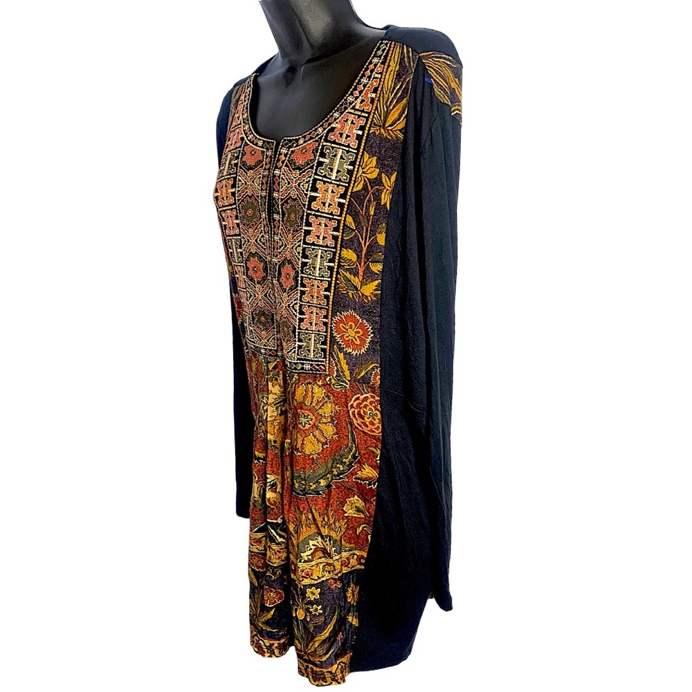 Soft Surroundings Black Tunic with Multicolor Printed Panel - Picture 3 of 15